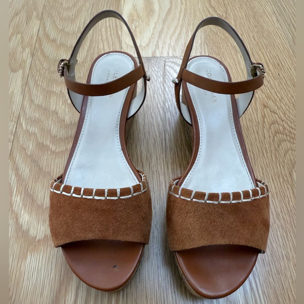Cole Haan Brown Suede Real Leather Platform Sandals, Size 6 1:2
